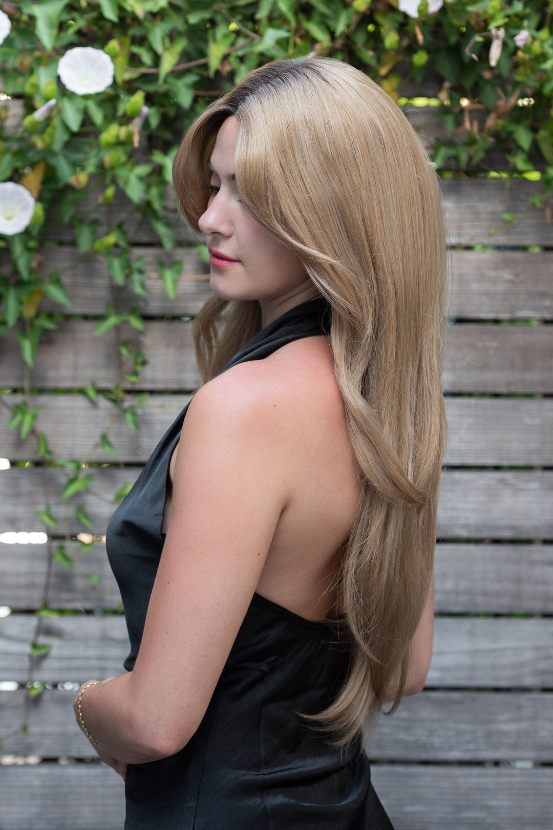 Golden Blonde Ombre Straight Lace Front Wig with Curtain Bangs Ayla