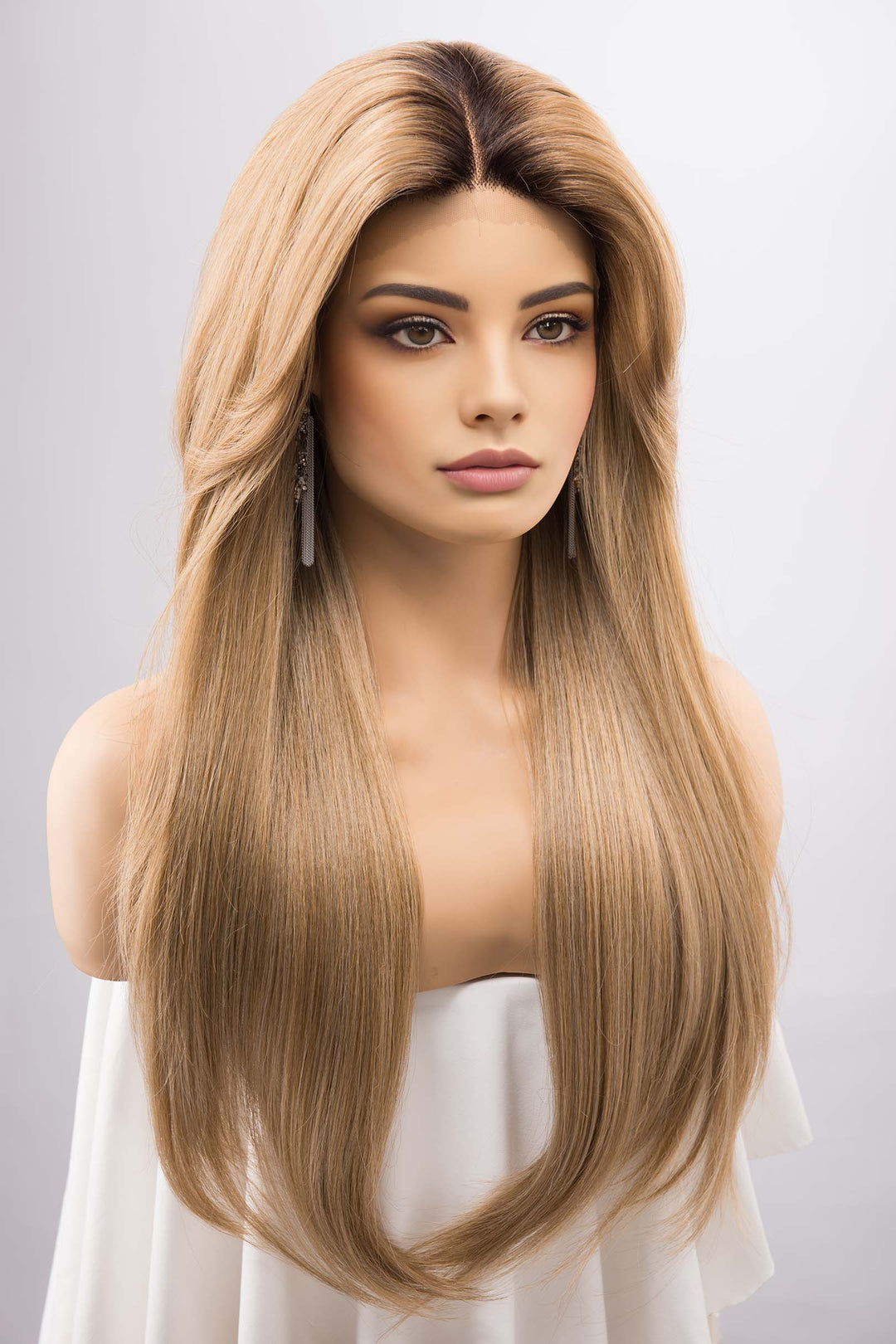 Golden Blonde Straight Lace Front Wig with two Bangs AYLA