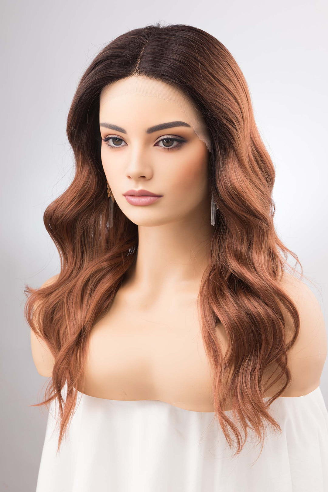Dark Roots Copper Blonde Ombre Wavy Lace Wig 16" | Cassia