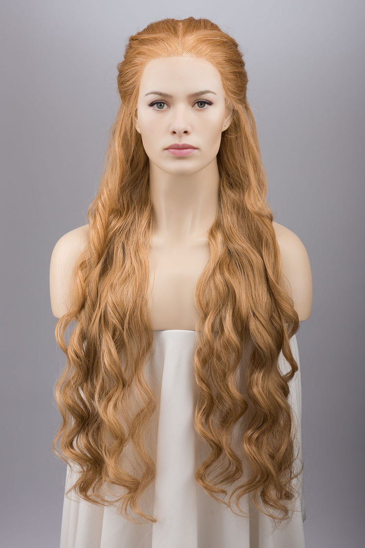 Strawberry Blonde Curly Lace Top Synthetic Wig Idina