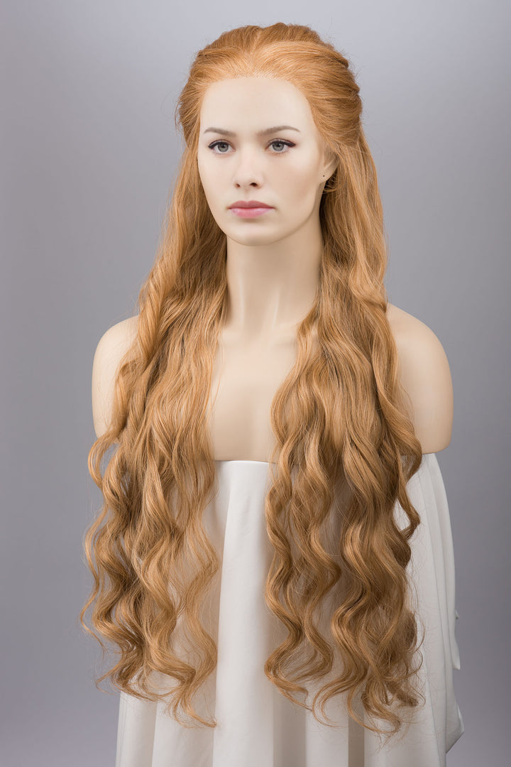 Strawberry Blonde Curly Lace Top Synthetic Wig Idina