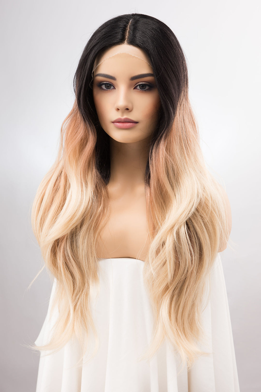 Chloe | 26" Ombre Ash Blonde Wig Dark Roots