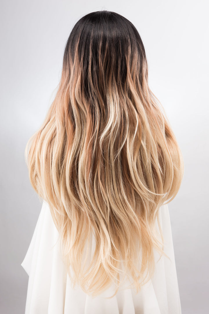 Chloe | 26" Ombre Ash Blonde Wig Dark Roots