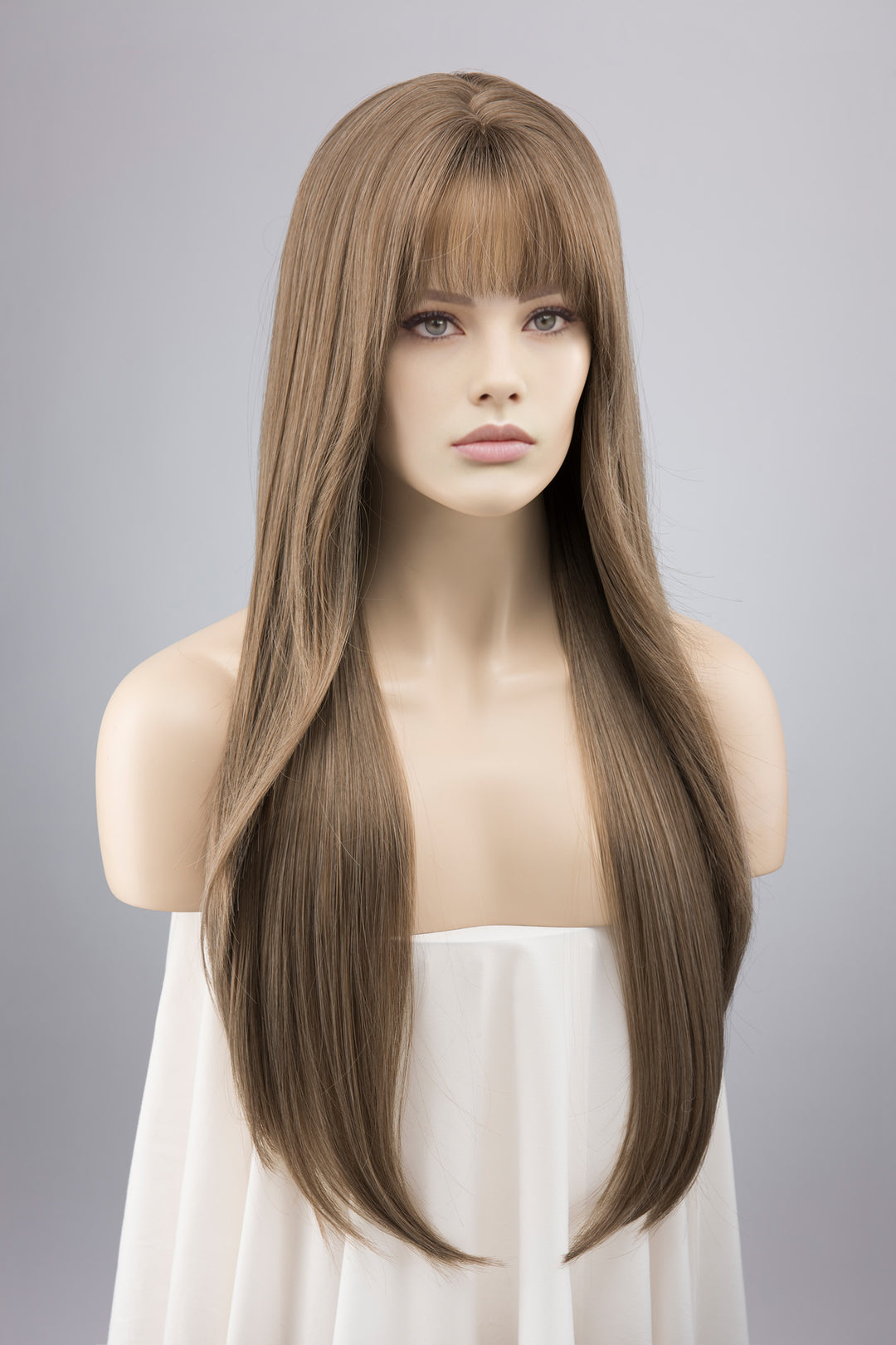 Ash Medium Brown Wig with Curtain Bangs Elena