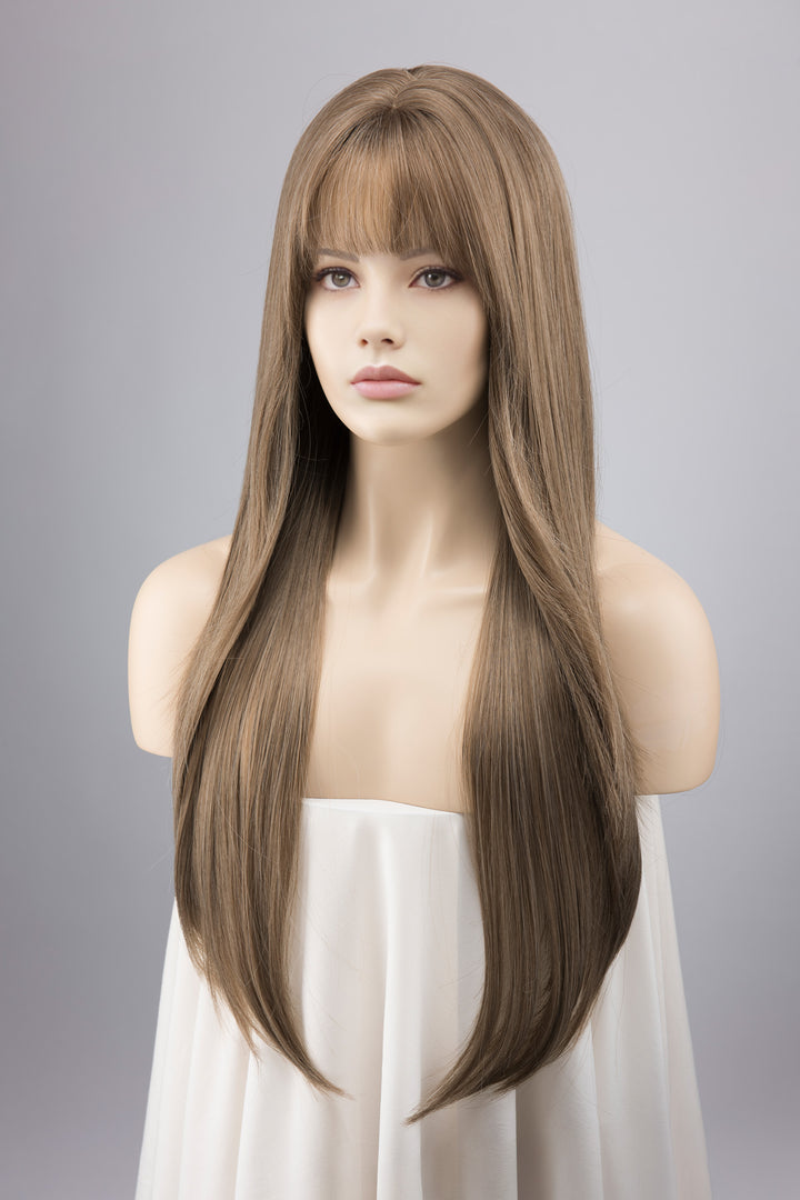 Ash Medium Brown Wig with Curtain Bangs Elena