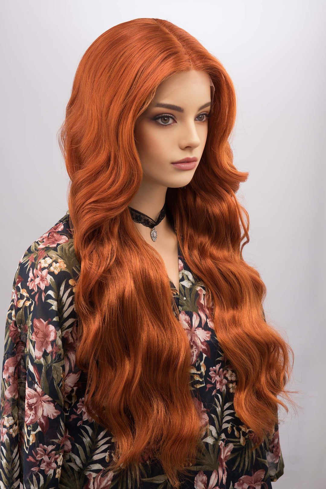 Orange Ginger Long Wavy Lace Front Wig Middle T Part Lace Erin