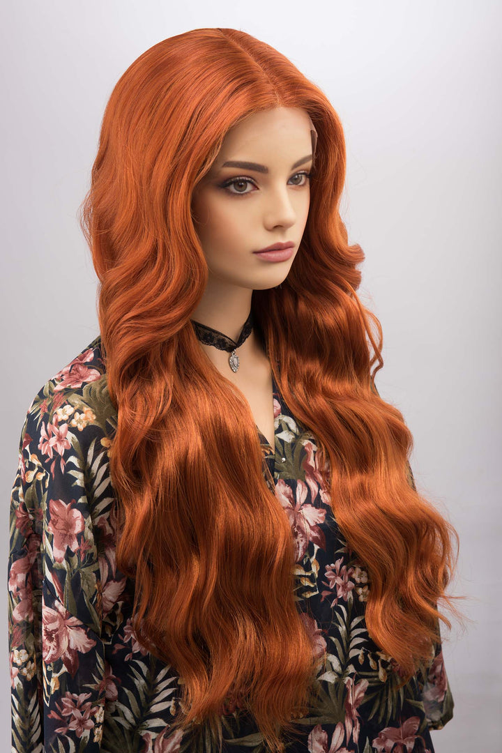 Orange Ginger Long Wavy Lace Front Wig Middle T Part Lace Erin