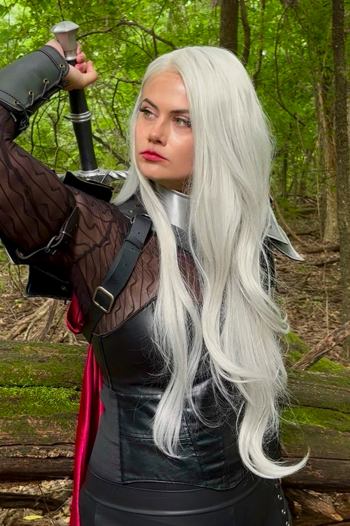 Pearl White Icy Silver Gray Straight Lace Top Synthetic Wig Manon Odella