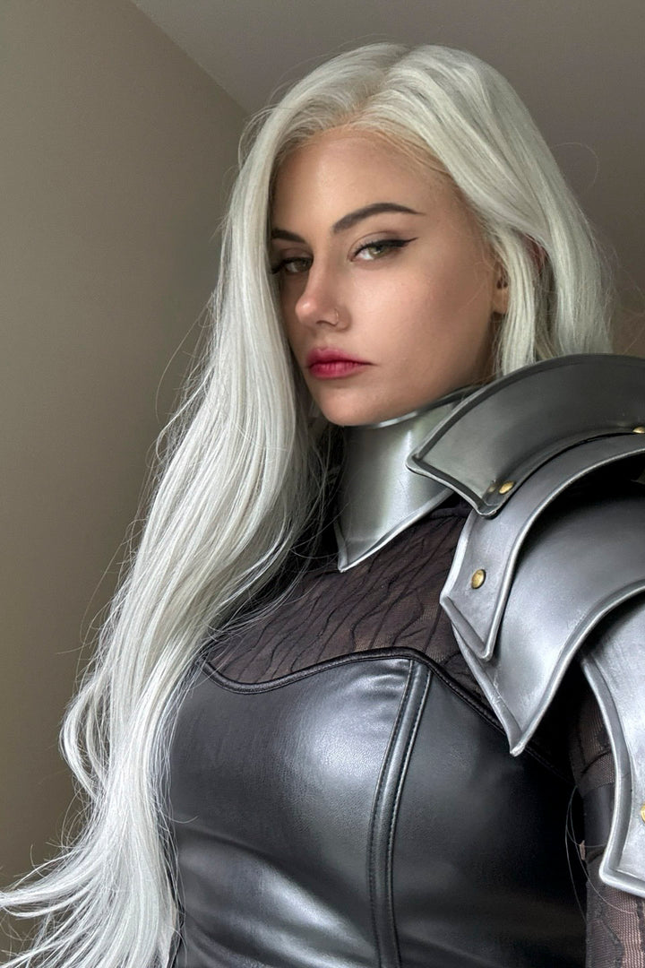 Pearl White Icy Silver Gray Straight Lace Top Synthetic Wig Manon Odella