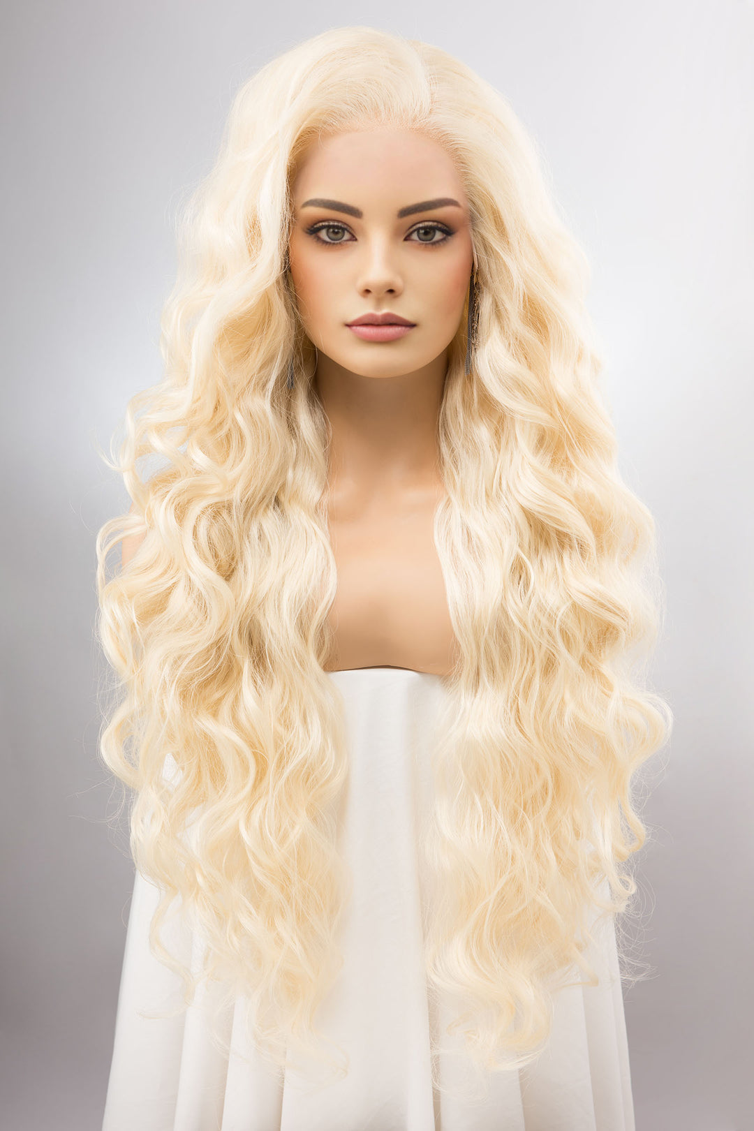 Platinum Blonde Wig Long Blonde Lace Front Wig 13" x 4" Large Wavy Blonde Curly Wig Blonde Barbie Cosplay Wig Drag Queen Wig IBBIE