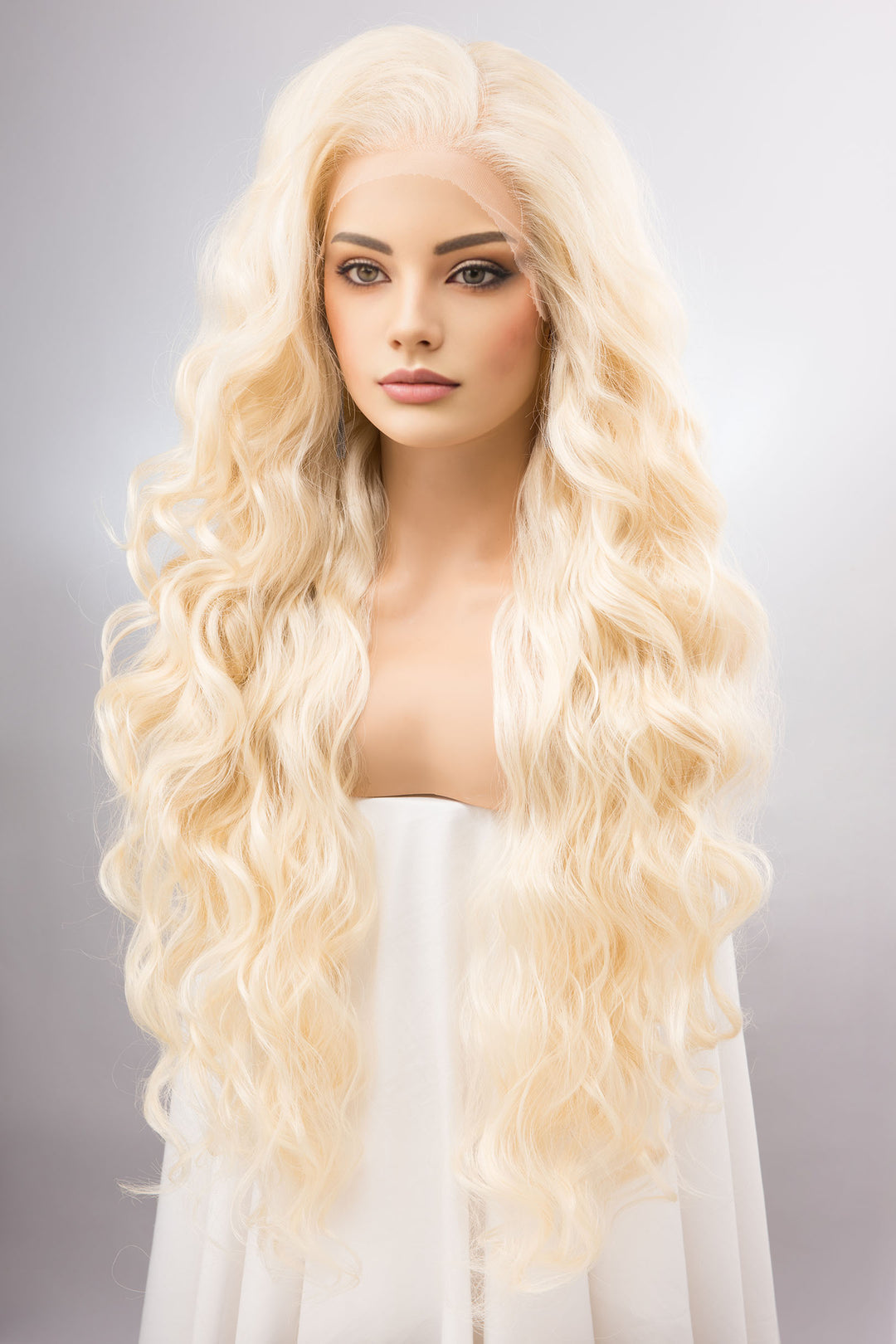 Platinum Blonde Wig Long Blonde Lace Front Wig 13" x 4" Large Wavy Blonde Curly Wig Blonde Barbie Cosplay Wig Drag Queen Wig IBBIE