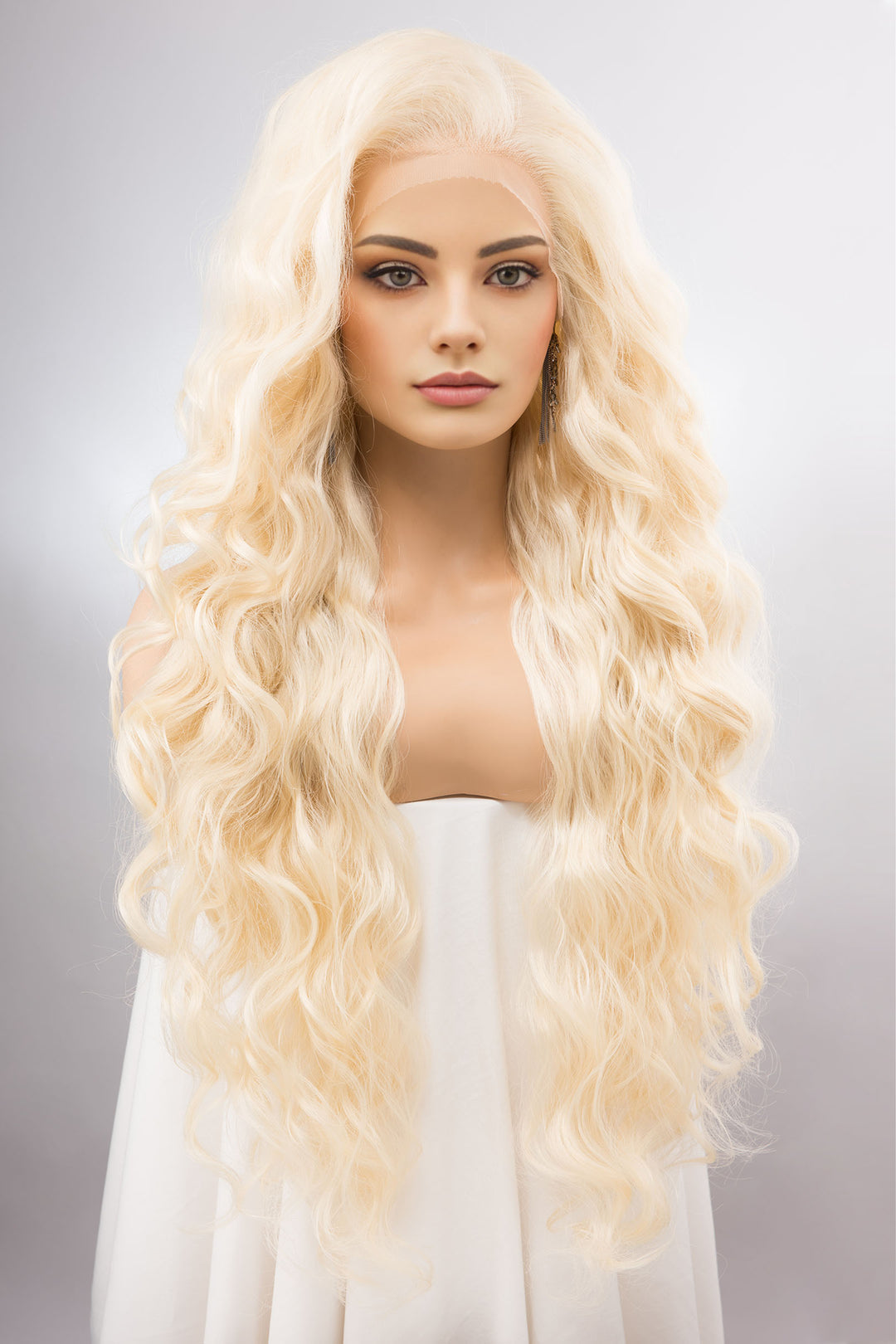 Platinum Blonde Wig Long Blonde Lace Front Wig 13" x 4" Large Wavy Blonde Curly Wig Blonde Barbie Cosplay Wig Drag Queen Wig IBBIE