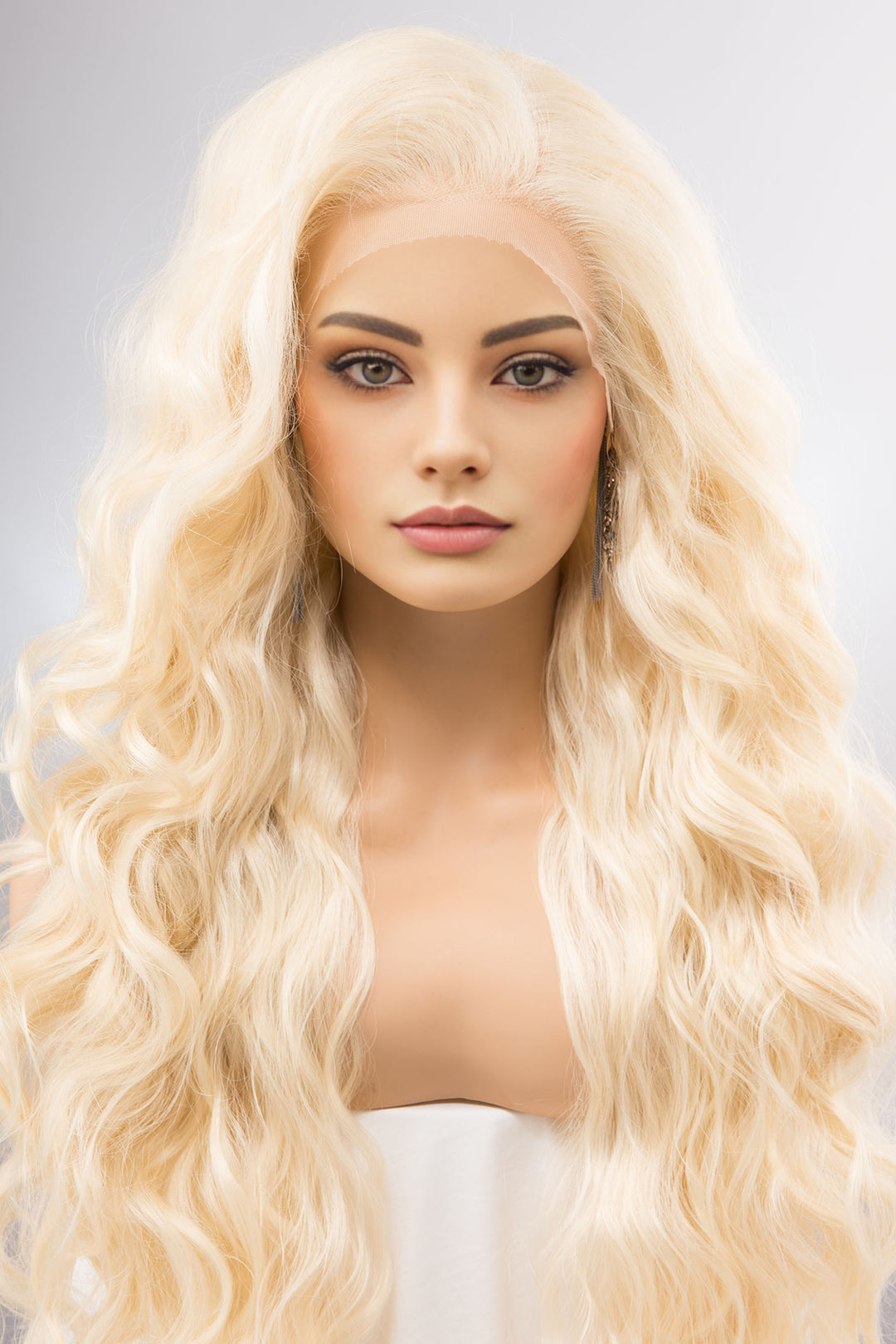 Platinum Blonde Wig Long Blonde Lace Front Wig 13" x 4" Large Wavy Blonde Curly Wig Blonde Barbie Cosplay Wig Drag Queen Wig IBBIE