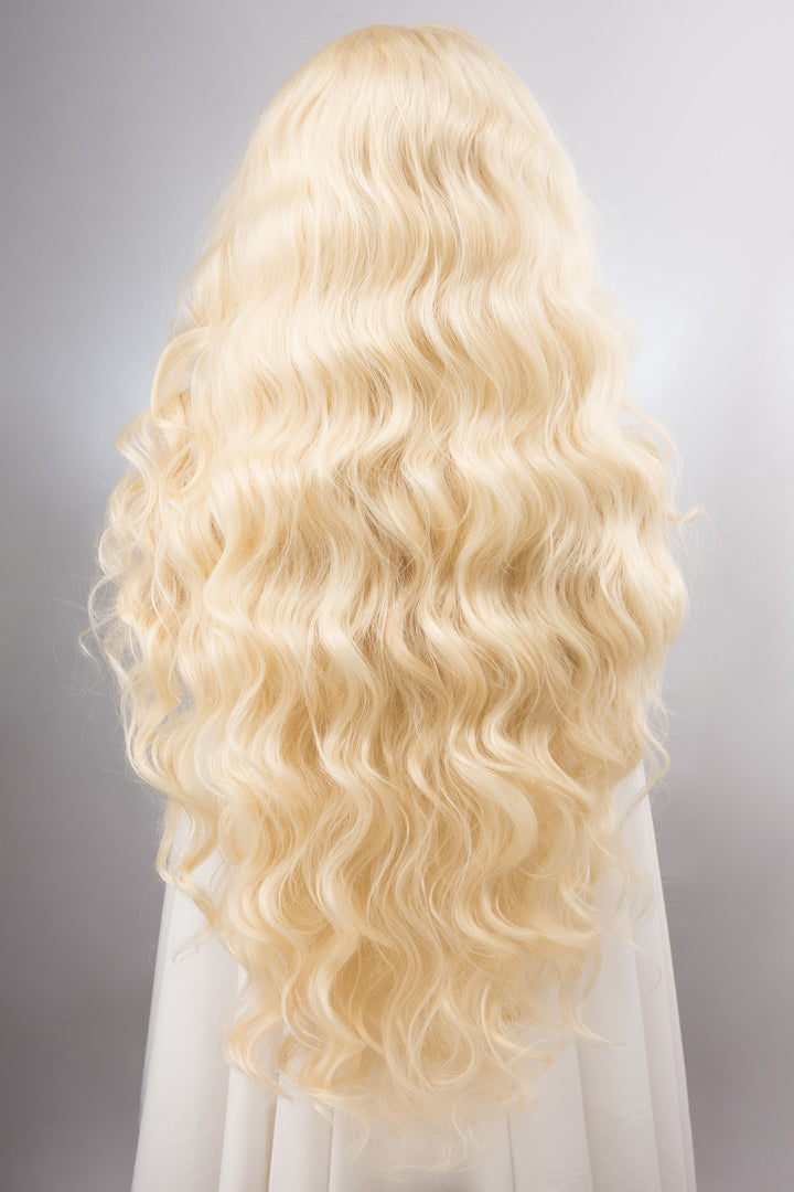 Platinum Blonde Wig Long Blonde Lace Front Wig 13" x 4" Large Wavy Blonde Curly Wig Blonde Barbie Cosplay Wig Drag Queen Wig IBBIE