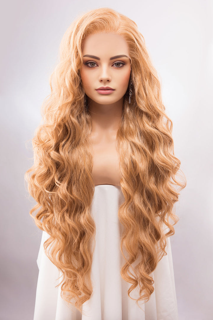 Strawberry Blonde Wig Long Blonde Lace Front Wig 13" X 4" Large Lace Wig Golden Blonde Wavy Wig Cosplay Wig Drag Queen Wig IDINA