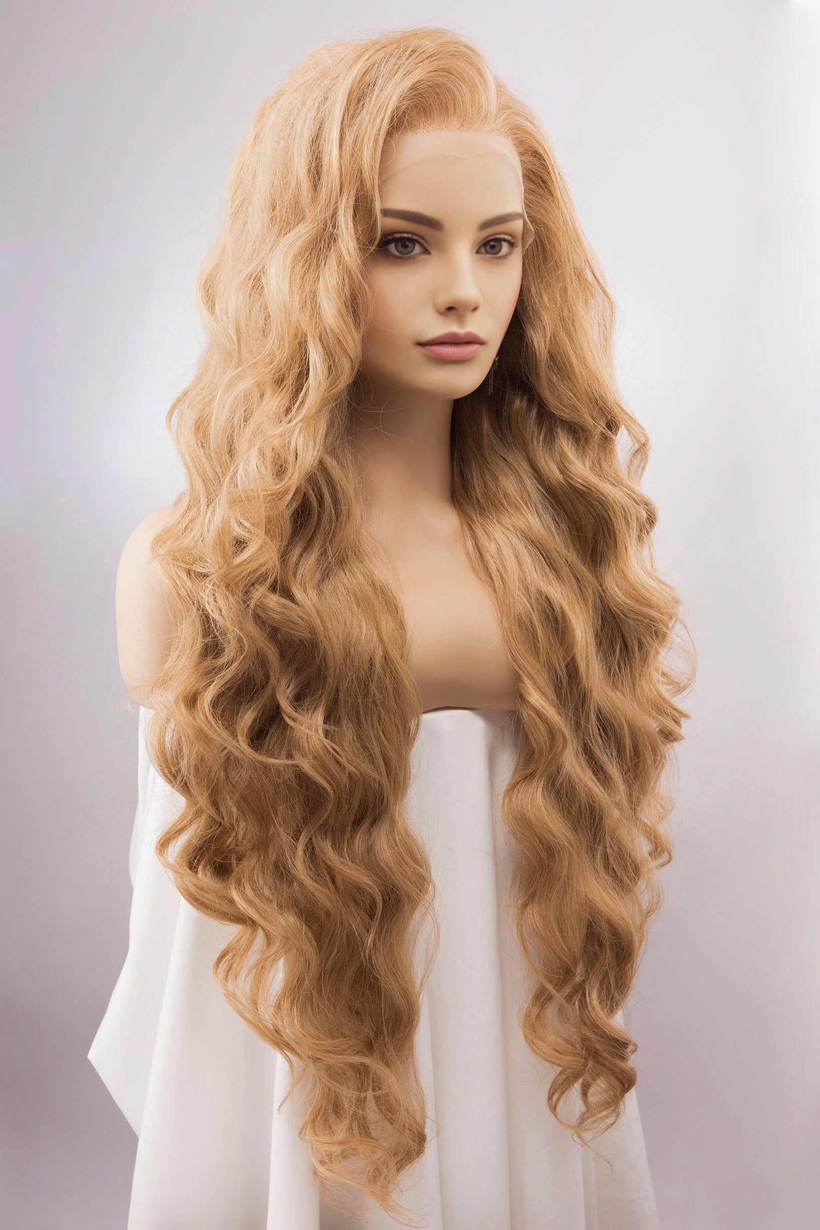 苺風　0217 Strawberry Blonde Curly Lace Top Synthetic Wig Idina – Her