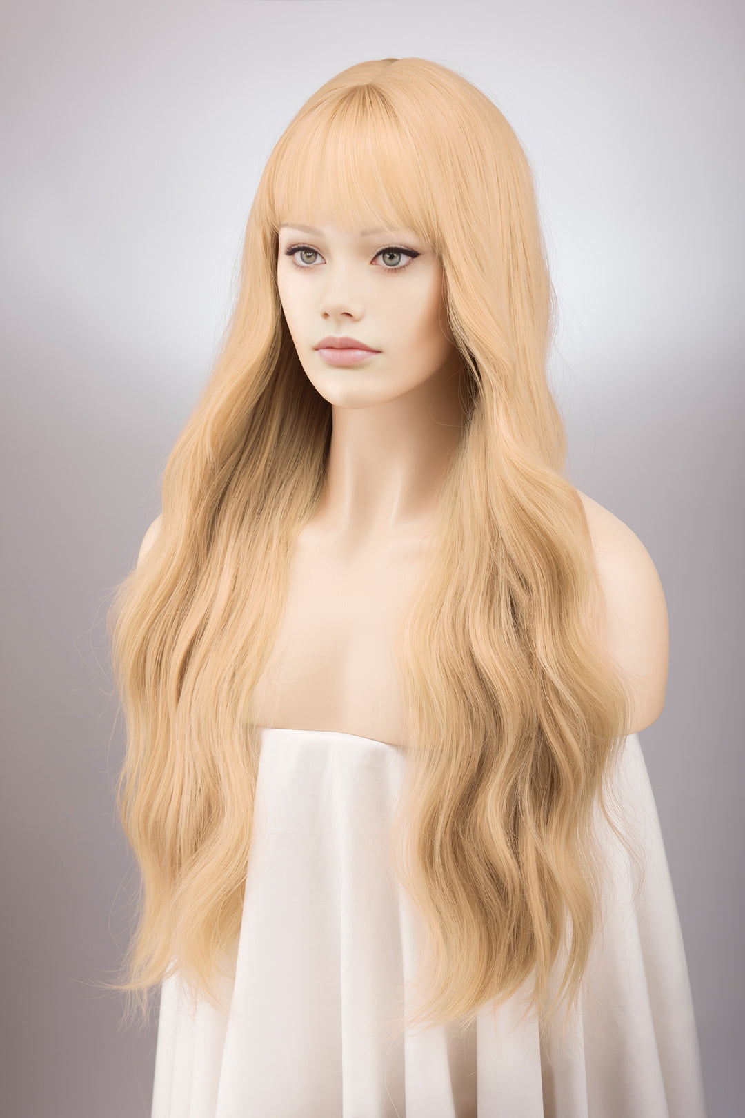 Ash Honey Blonde Wavy Wig with Bangs Ina