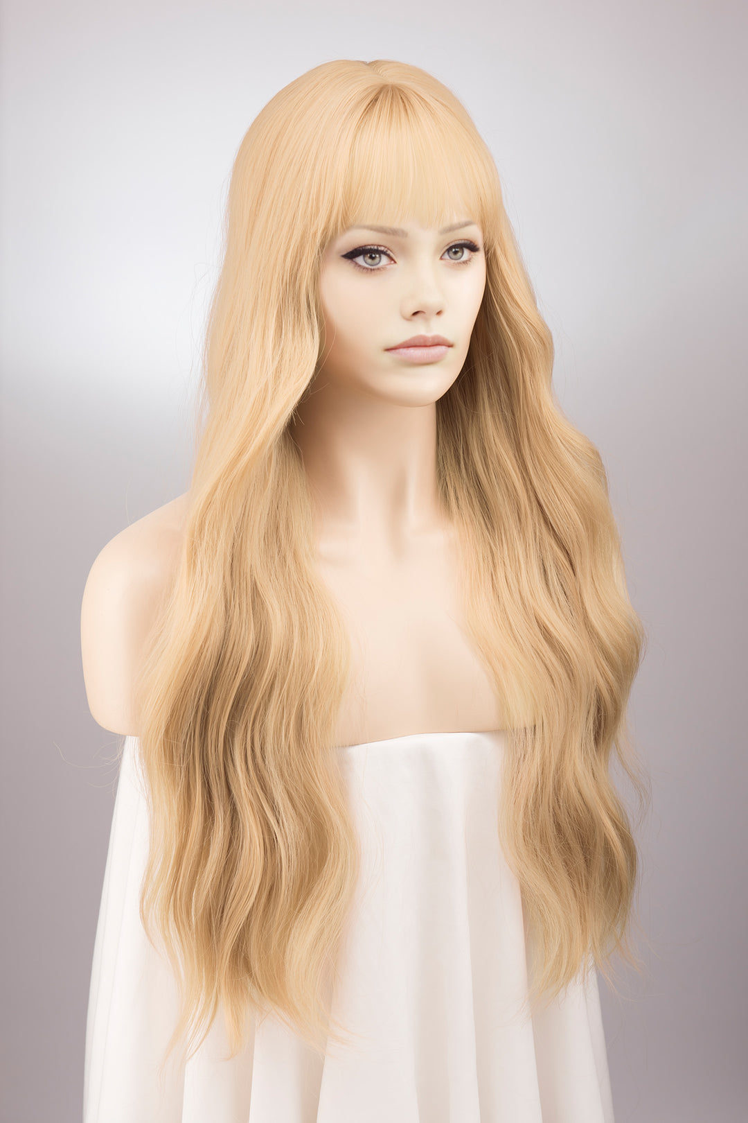 Ash Honey Blonde Wavy Wig with Bangs Ina