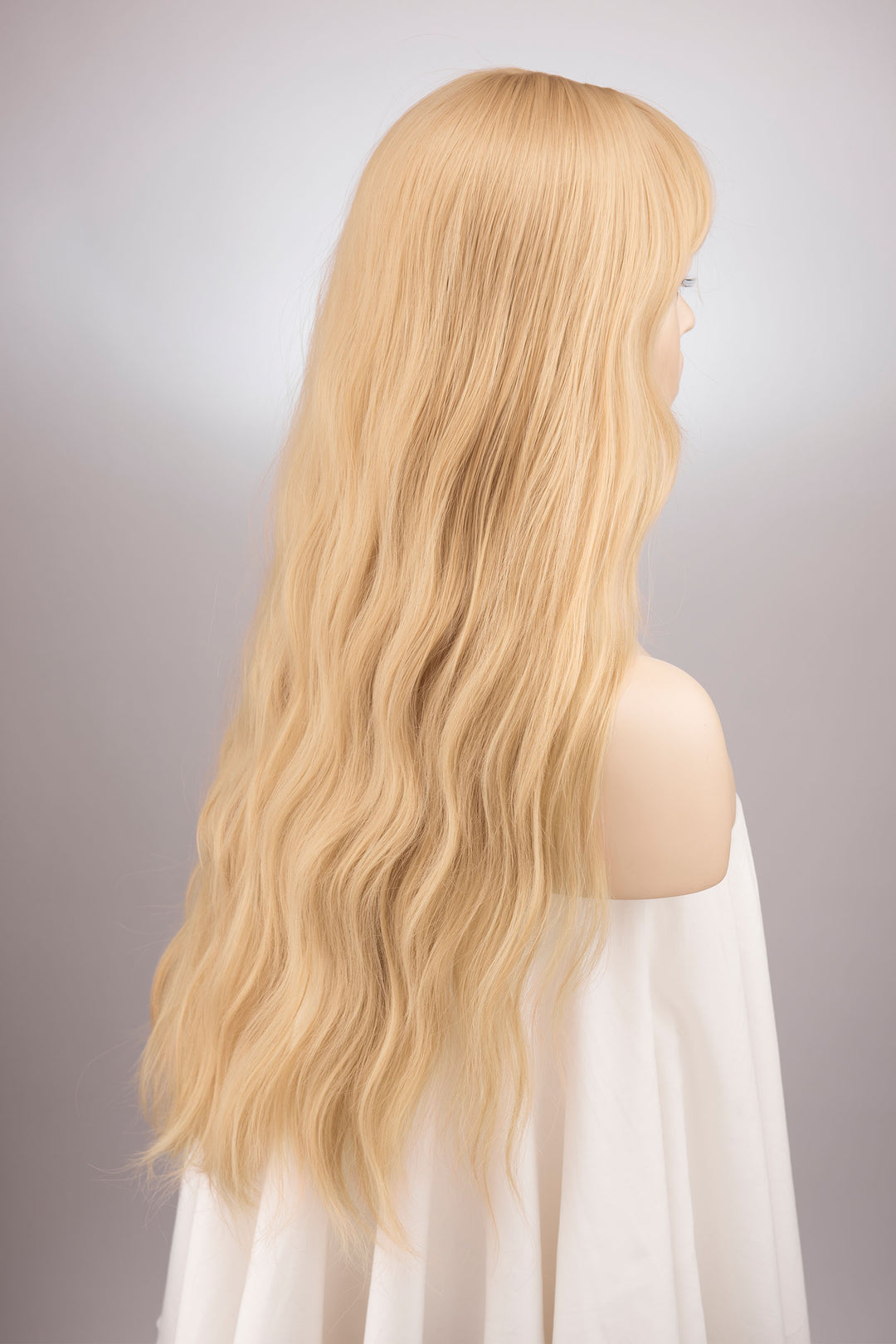 Ash Honey Blonde Wavy Wig with Bangs Ina