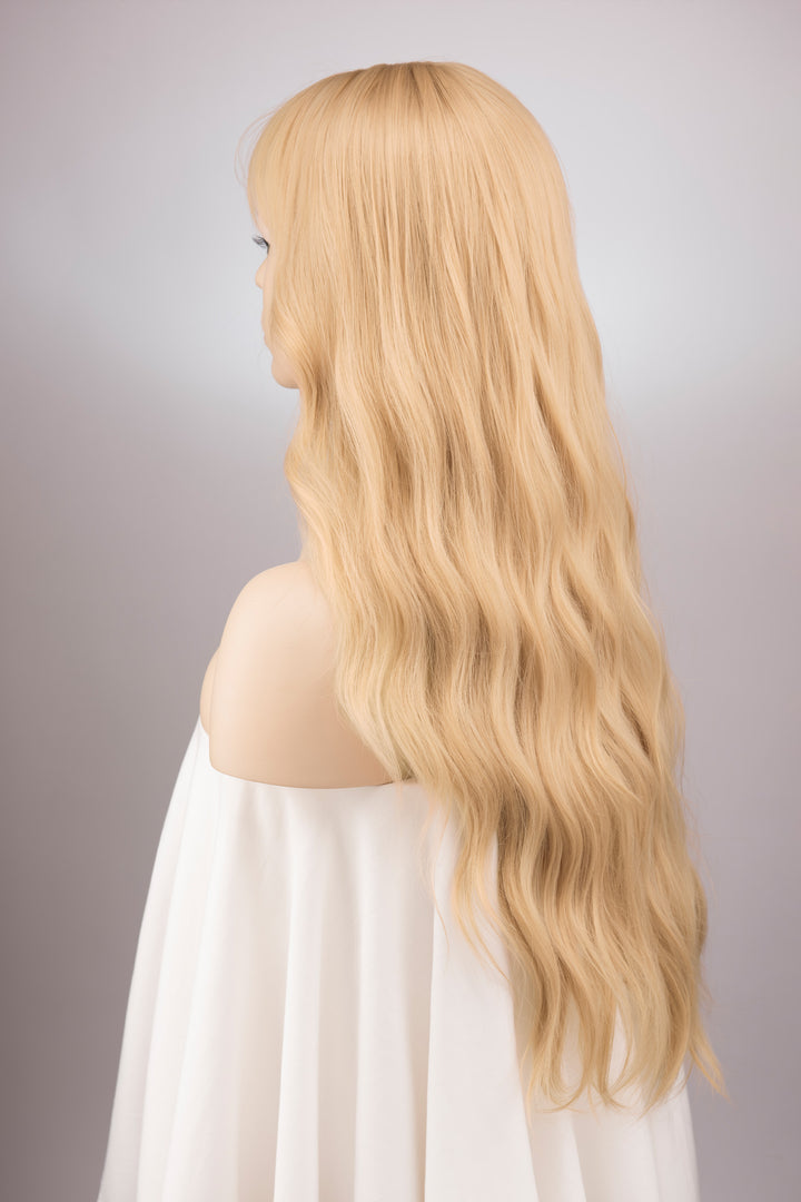 Ash Honey Blonde Wavy Wig with Bangs Ina