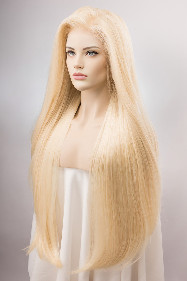 Platinum Blonde Wig Barbie Wig Lace Front Wig Large Lace 13" x 3" Hand Tied Area Drag Queen Wig Blonde Drag Wig Cosplay Wig INES