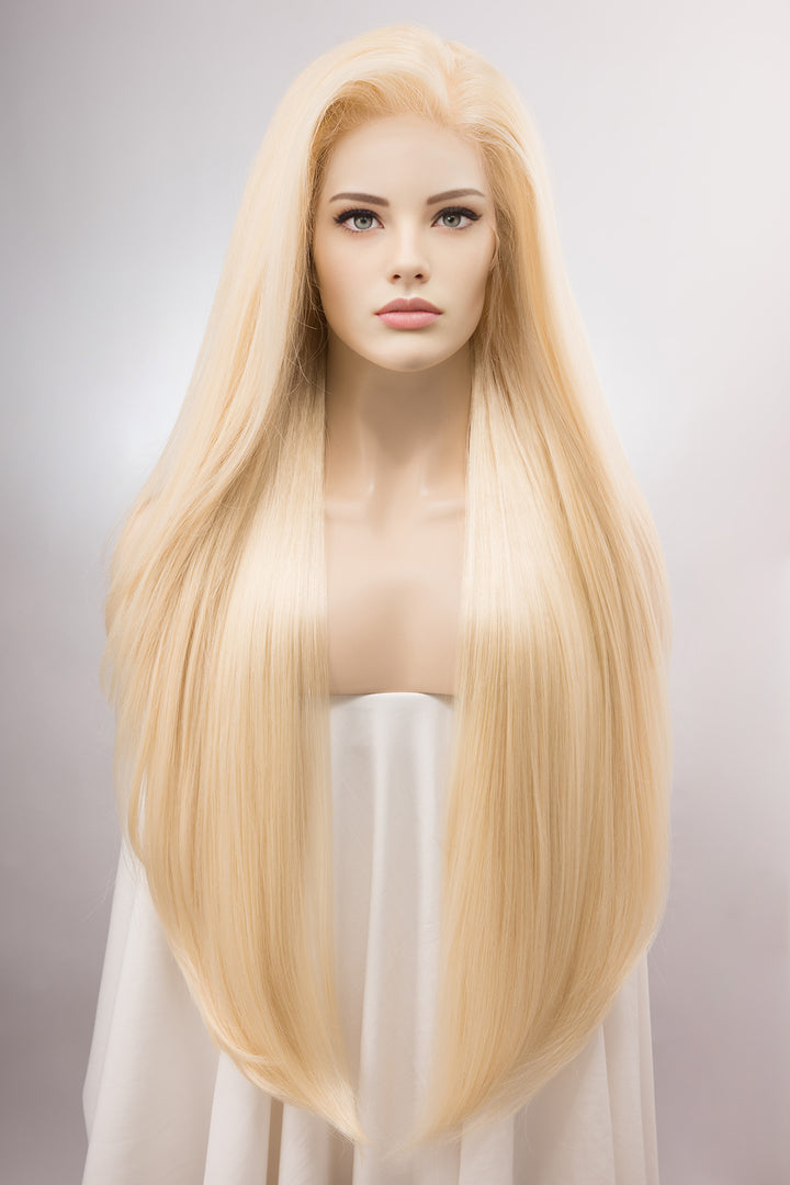 Platinum Blonde Wig Barbie Wig Lace Front Wig Large Lace 13" x 3" Hand Tied Area Drag Queen Wig Blonde Drag Wig Cosplay Wig INES