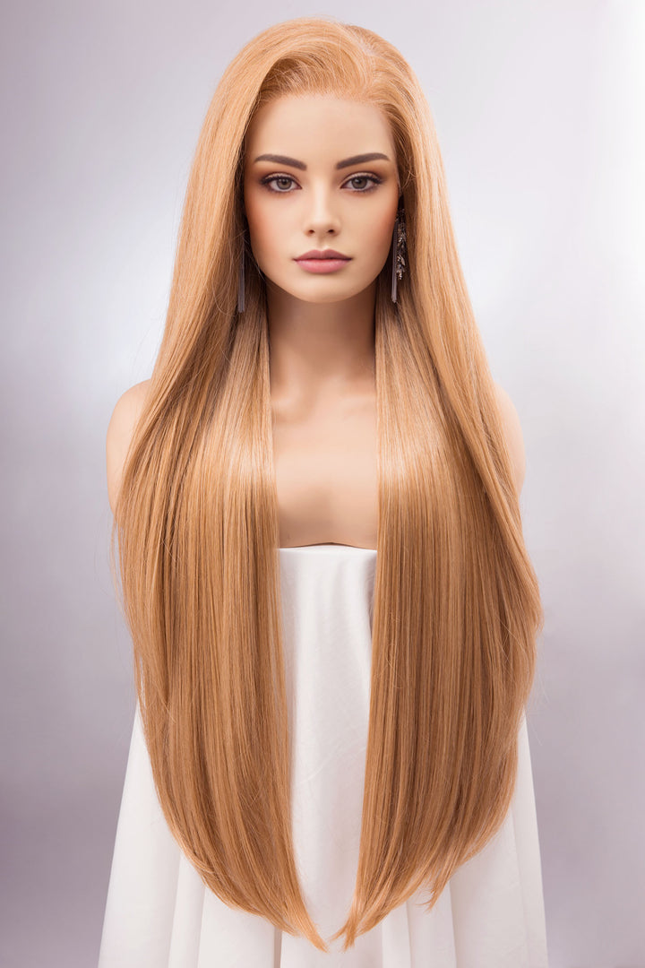 Strawberry Blonde Wig Lace Front Wig Honey Blonde Straight Wig Wanda Cosplay Drag Queen Wig Long Blonde Wigs for Women IVANA