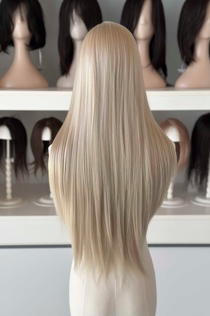 Champagne Ash Blonde Straight Lace Front Synthetic Wig Ivory