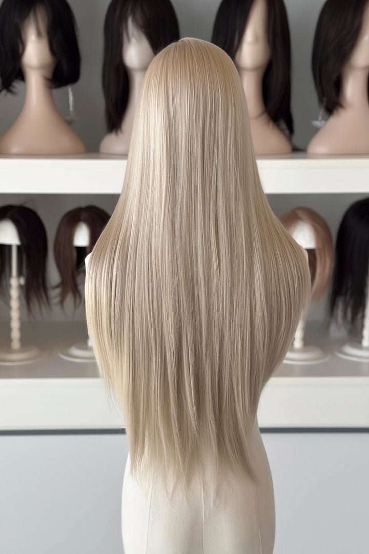 Champagne Ash Blonde Straight Lace Front Synthetic Wig Ivory