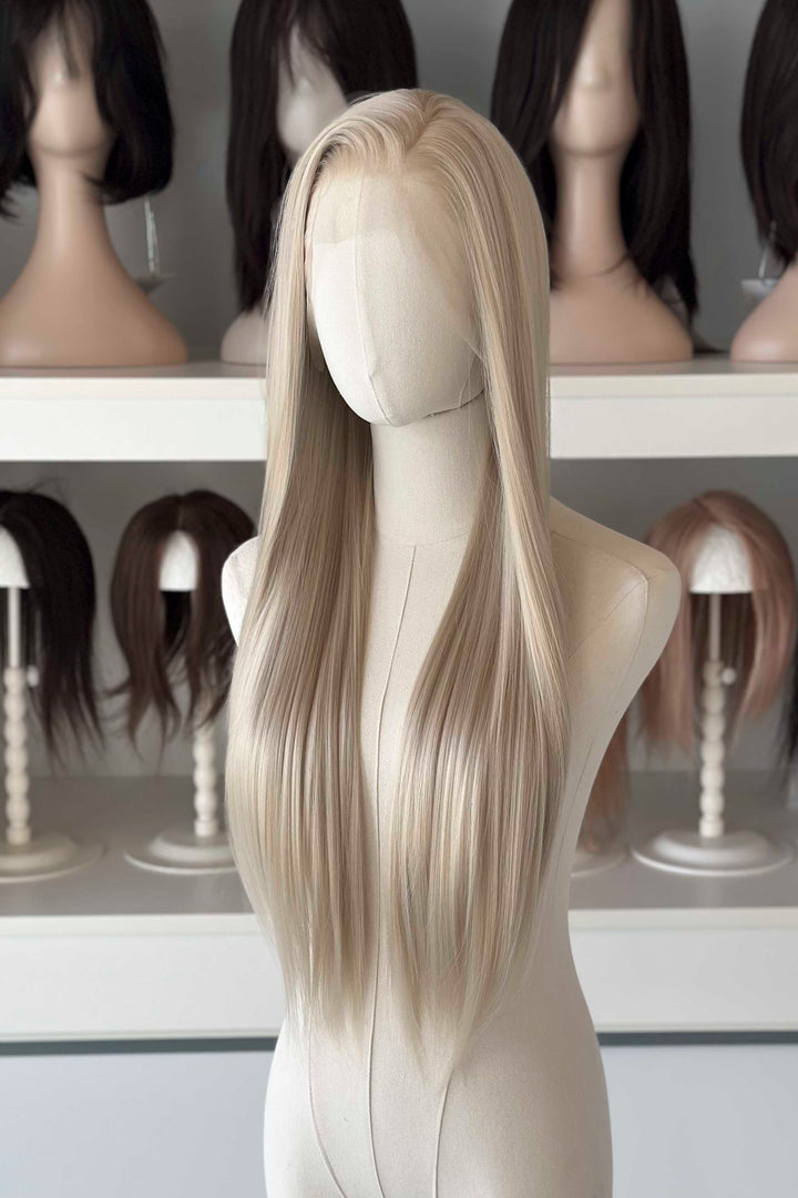Champagne Ash Blonde Straight Lace Front Synthetic Wig Ivory