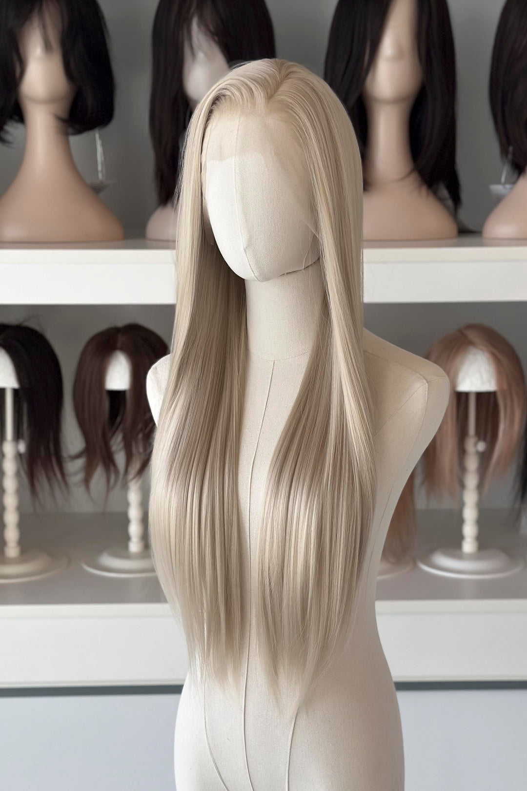 Champagne Ash Blonde Straight Lace Front Synthetic Wig Ivory