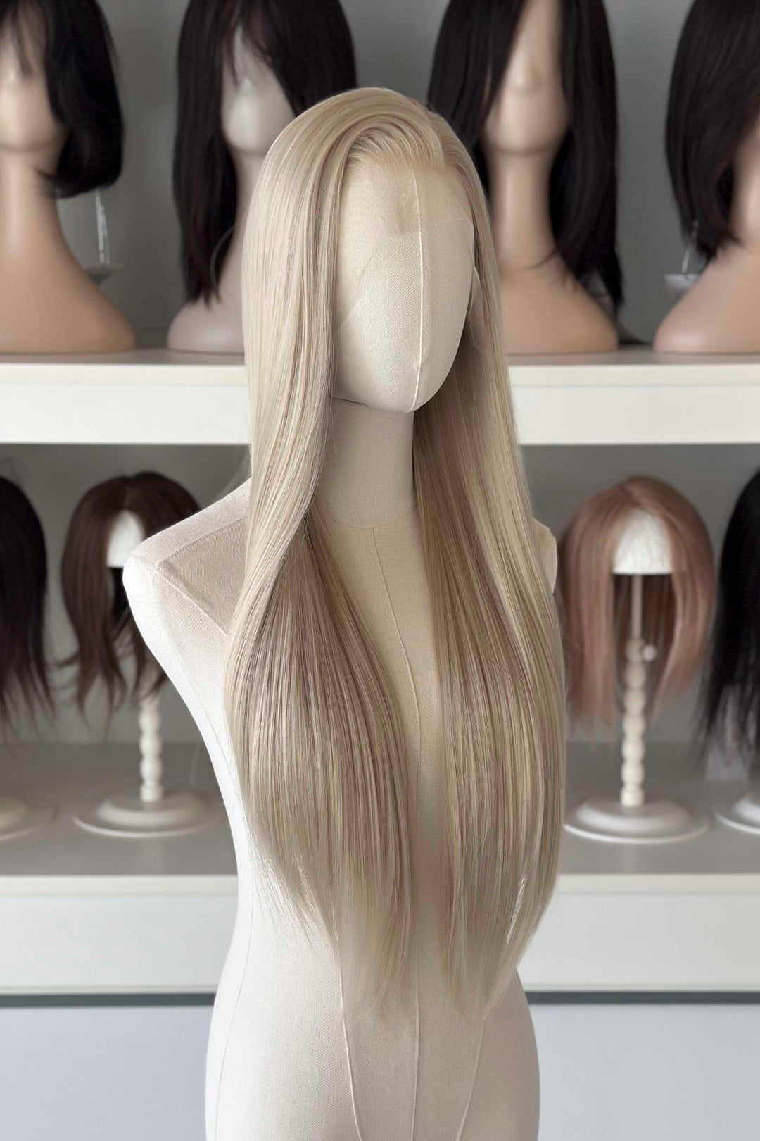 Champagne Ash Blonde Straight Lace Front Synthetic Wig Ivory