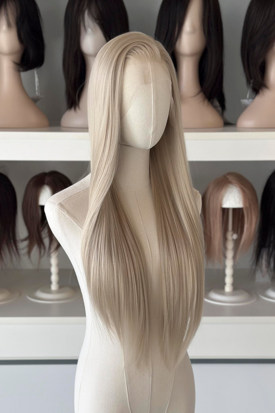 Champagne Ash Blonde Straight Lace Front Synthetic Wig Ivory