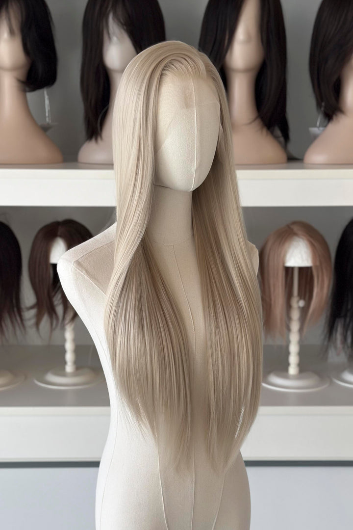 Champagne Ash Blonde Straight Lace Front Synthetic Wig Ivory