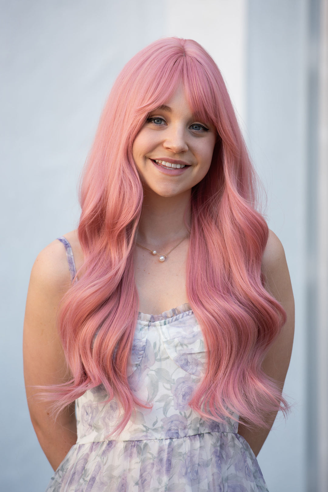 Pink Wavy Synthetic Wig With Bangs Jessica