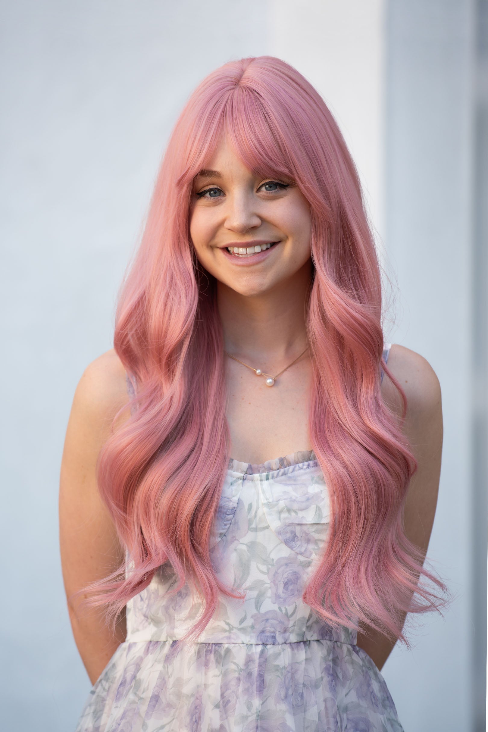 Pink Wavy Synthetic Wig With Bangs Jessica – Her Wig Closet