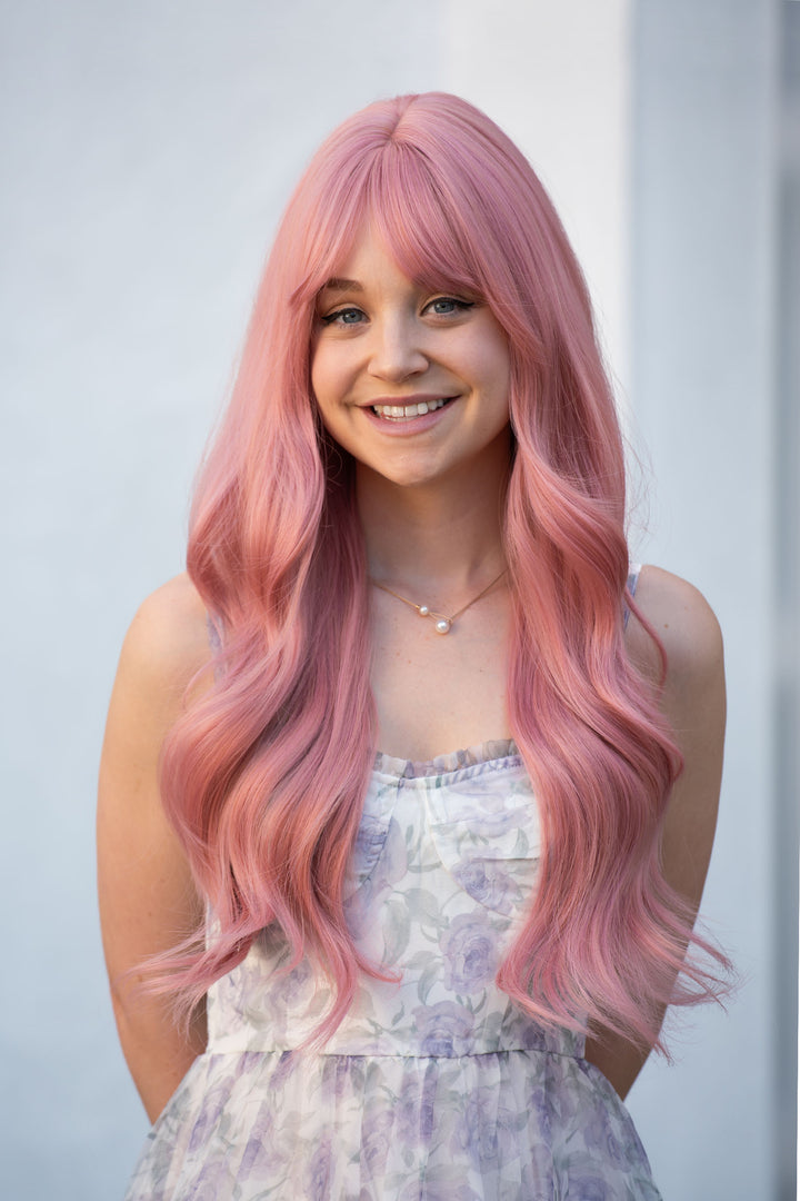 Pink Wavy Synthetic Wig With Bangs Jessica