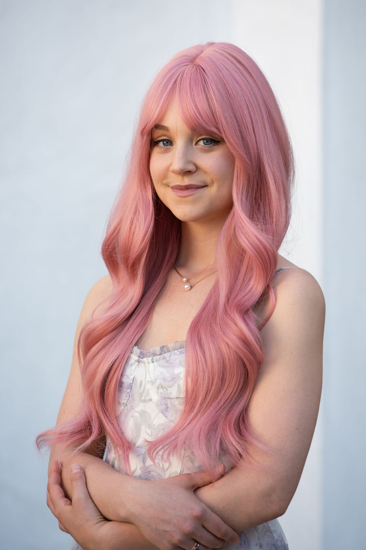 Pink Wavy Synthetic Wig With Bangs Jessica