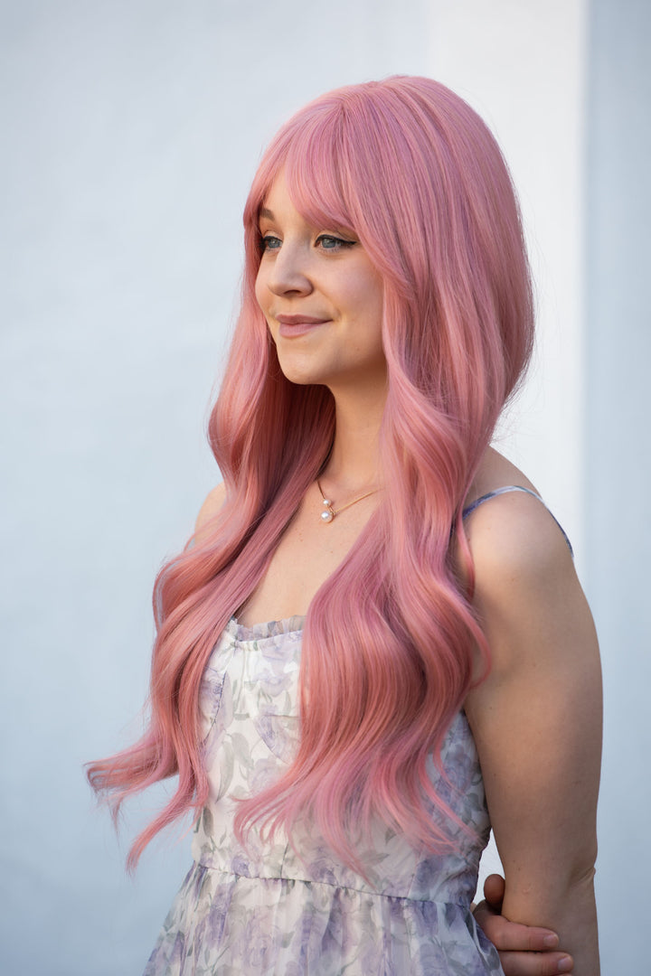 Pink Wavy Synthetic Wig With Bangs Jessica