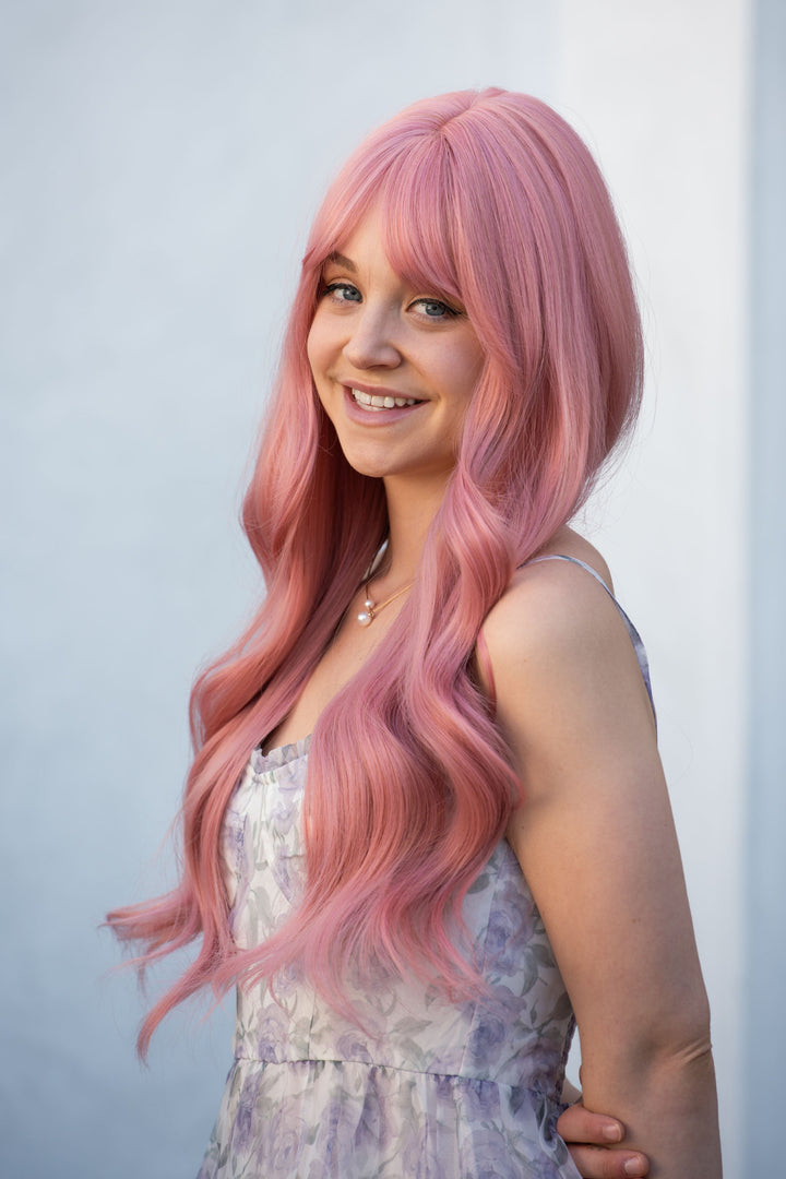 Pink Wavy Synthetic Wig With Bangs Jessica