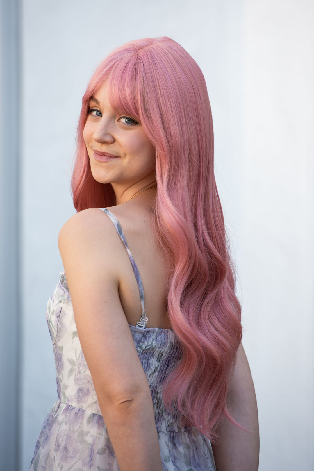 Pink Wavy Synthetic Wig With Bangs Jessica