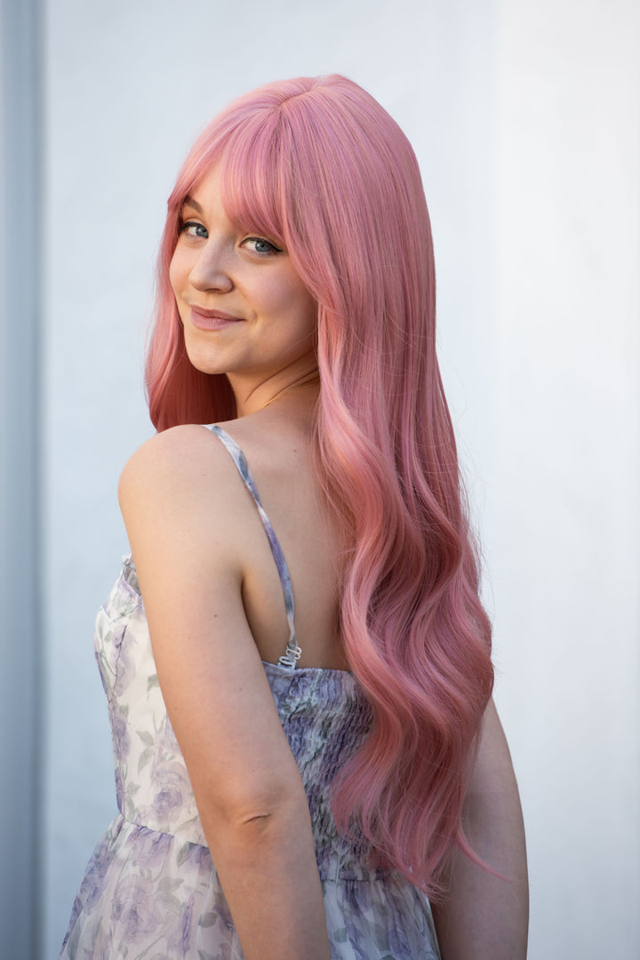 Pink Wavy Synthetic Wig With Bangs Jessica
