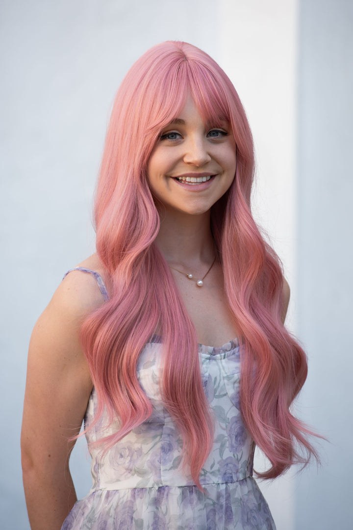 Pink Wavy Synthetic Wig With Bangs Jessica