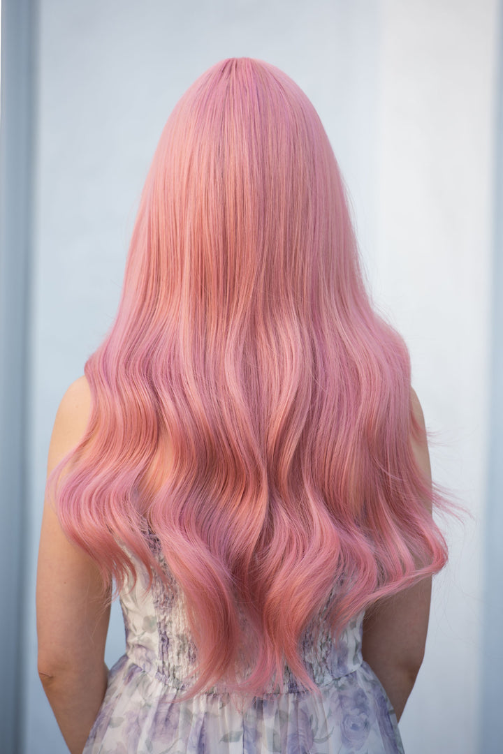 Pink Wavy Synthetic Wig With Bangs Jessica
