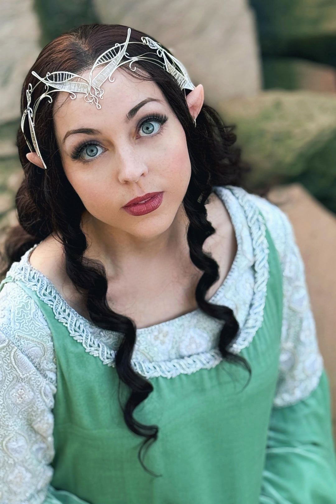Brunette Wavy Lace Top Synthetic Wig Margaret Arwen Look