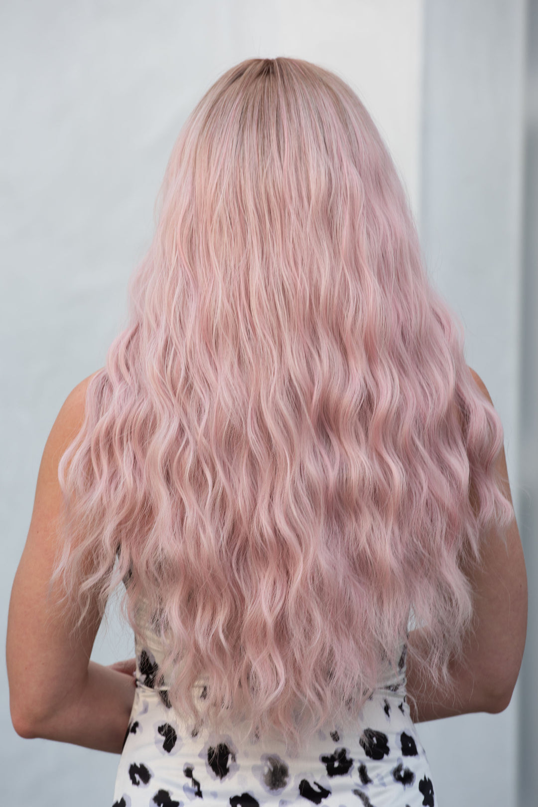 Pastel Pink Long Wavy Wig with Bangs Kaitlyn