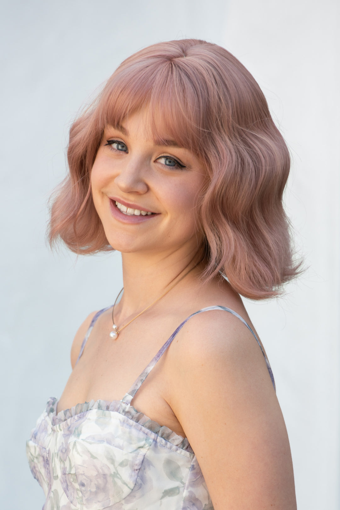 Ash Pink Wavy Synthetic Wig with Bangs Karter