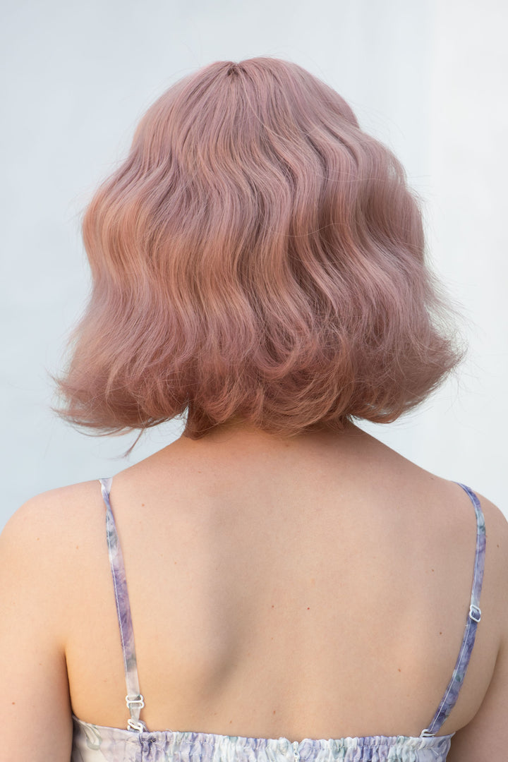 Ash Pink Wavy Synthetic Wig with Bangs Karter