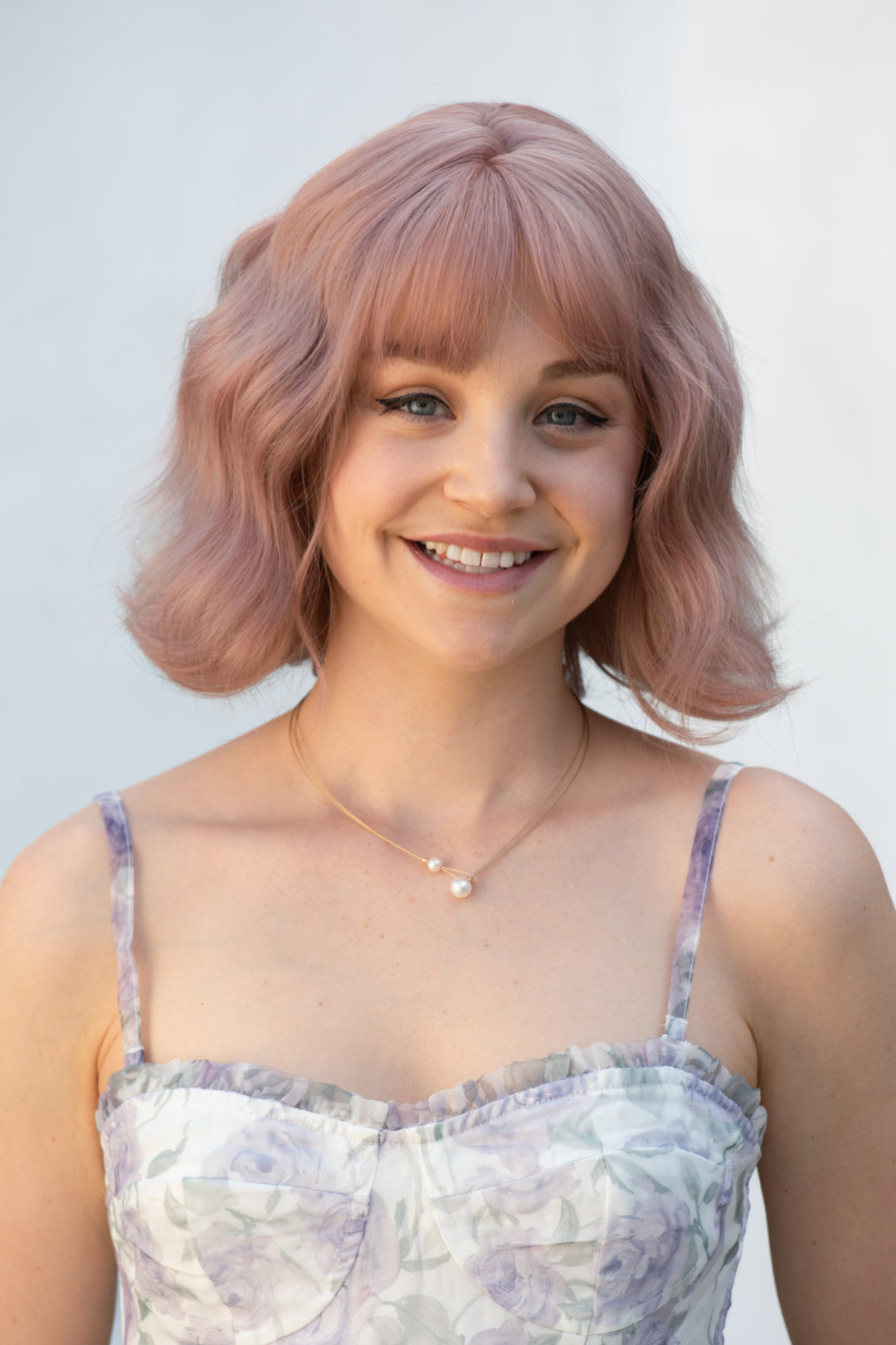 Ash Pink Wavy Synthetic Wig with Bangs Karter