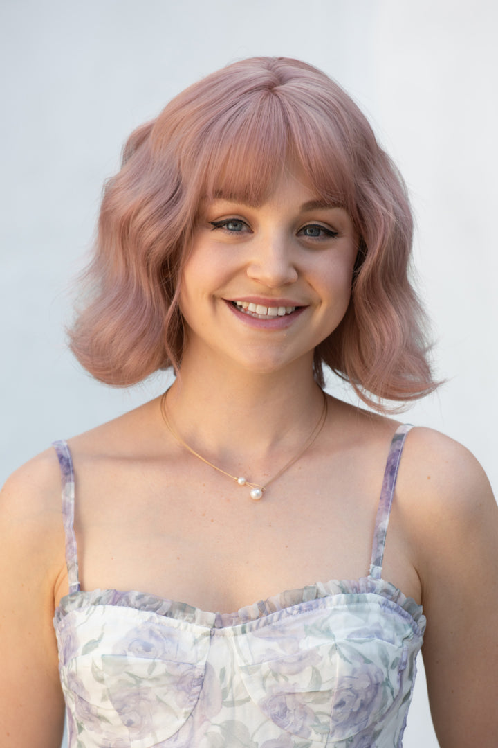 Ash Pink Wavy Synthetic Wig with Bangs Karter